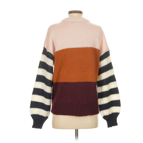 Brave Soul Color Block Sweater Stripe Sleeve Baggy - Picture 2 of 4